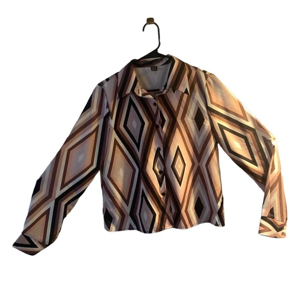Pre Owned Women’s SHEIN Long Sleeve Blouse Top Geometric Sz Sm Fashion Comfort